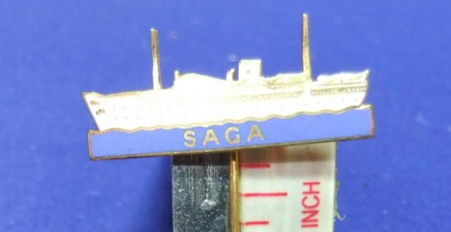 Cruise ship liner nautical saga badge holiday souvenir stick pin advert boat