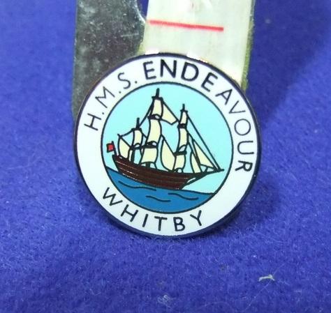 hms endeavour whitby pin badge captain cook bark sailing ship souvenir