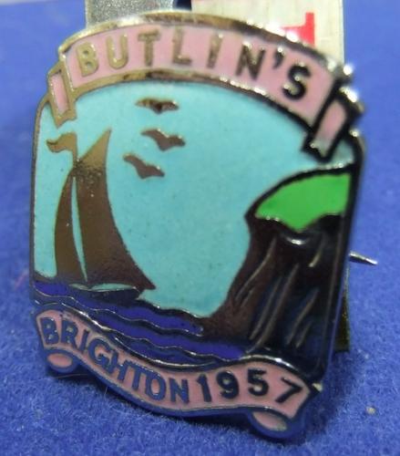 Butlins holiday camp badge brighton 1957 pink
