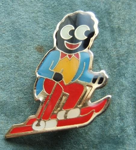 Robertsons golly badge brooch skier with bubble 1980s